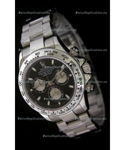 Rolex Daytona Cosmograph Swiss Replica Steel Watch in Black Dial