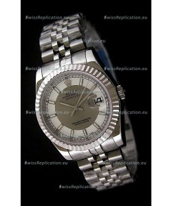 Rolex Datejust Mens Swiss Replica Watch in White & Grey Dial