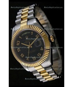 Rolex Datejust Swiss Replica Two Tone Yellow Gold Watch in Black Dial
