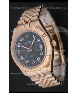 Rolex Datejust Swiss Replica Rose Gold Watch in Black Dial