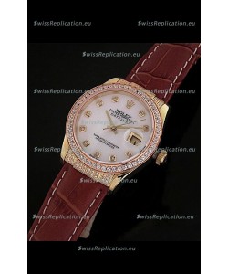 Rolex DateJust Swiss Mens Replica Yellow Gold Watch in Mop White Dial