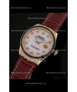 Rolex DateJust Swiss Mens Replica Yellow Gold Watch in Diamond Markers