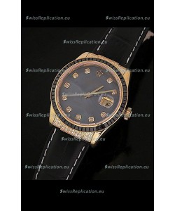 Rolex DateJust Swiss Mens Replica Yellow Gold Watch in Diamond Markers