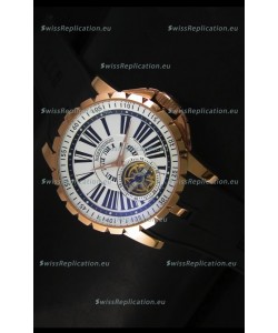 Roger Dubuis Excalibur Tourbillon Watch - Rose Gold Plating White Dial