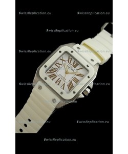 Cartier Santos Swiss Replica Automatic Watch in White Strap