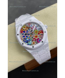 Audemars Piguet Super Clone Royal Oak White Ceramic Watch in Sun-Flower Dial 