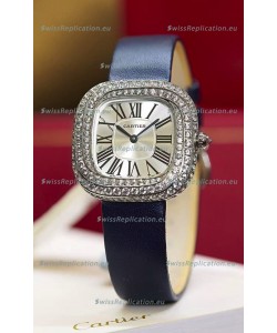 Coussin De Cartier Steel Watch Swiss Replica Watch Blue Strap 