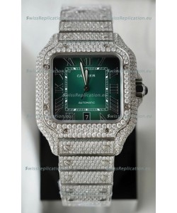 Santos De Cartier Watch in Green Dial MOSSANITES Paved Edition Swiss Replica Watch