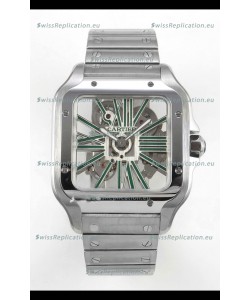 Santos De Cartier Super Clone Watch in Skeleton Dial Stainless Steel Case