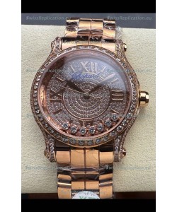 Chopard Happy Sport Super Clone Automatic Watch 36MM in Rose Gold Casing Mossanites Dial