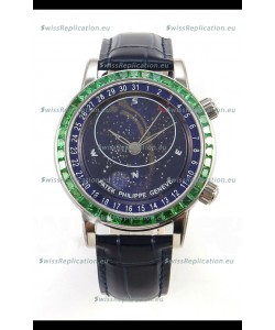 Patek Philippe Grand Complications 6102 Blue Dial Green Diamonds Swiss Replica Watch 