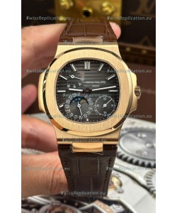 Patek Philippe Nautilus 5712/R 1:1 Quality Swiss Replica Watch in Grey Dial Leather Strap