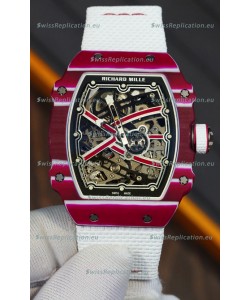 Richard Mille Super Clone RM67-02 Mutaz Barshim Red Carbon TPT 37 Grams Watch White Strap