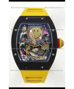 Richard Mille Super Clone RM088 Smiley Tourbillon Black Ceramic Rubber Strap Watch 