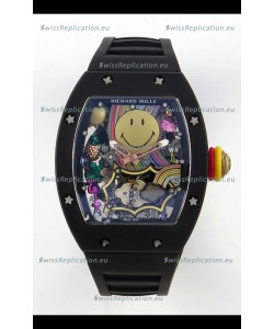 Richard Mille Super Clone RM088 Smiley Tourbillon Black Ceramic Rubber Strap Watch 