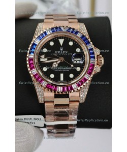 Rolex GMT Masters Super Clone Diamonds Swiss watch with Rose Gold 904L Case - 1:1 Mirror Quality