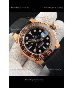 Rolex GMT Masters II Rose Gold on Oysterflex Japanese Replica Watch 