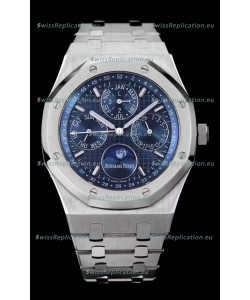 Audemars Piguet Royal Oak Perpetual Calendar Swiss Replica Steel Casing Watch in Steel Blue Dial