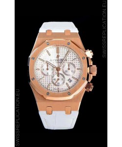 Audemars Piguet Royal Oak Chronograph White Dial Rose Gold on 904L Steel - 1:1 Mirror Replica