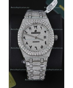 Audemars Piguet Royal Oak 15400 Iced Out Arabic Dial in Stainles Steel Casing Swiss Replica Watch