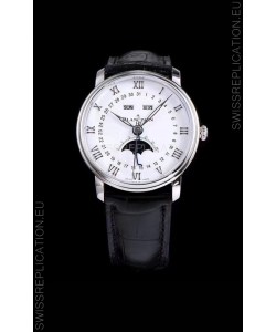 Blancpain "Villeret Quantième Complet" 904L Steel Swiss Watch in White Dial