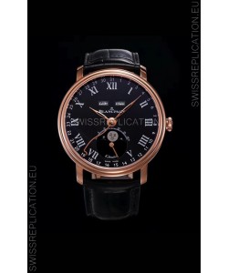 Blancpain "Villeret Quantième Complet" 904L Steel Rose Gold Watch in Black Dial