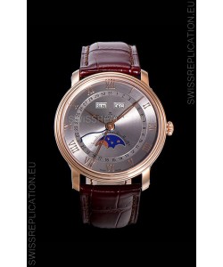 Blancpain "Villeret Quantième Complet" 904L Steel Rose Gold Watch in Grey Dial