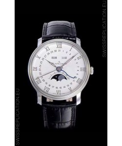 Blancpain "Villeret Quantième Complet" 904L Steel Swiss Watch in Off-White Dial