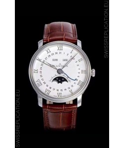 Blancpain "Villeret Quantième Complet" 904L Steel Swiss Watch in Off-White Dial