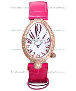 Breguet Reine De Naples Ladies Rose Gold Pink Leather Swiss 1:1 Edition Replica Watch