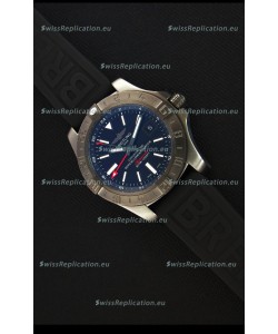 Breitling Avenger II BlackSteel GMT Swiss Replica Watch Rubber Strap 1:1 Mirror Replica Watch
