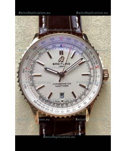 Breitling Navitimer 1 Automatic Swiss Replica Watch in White Dial Rose Gold Casing