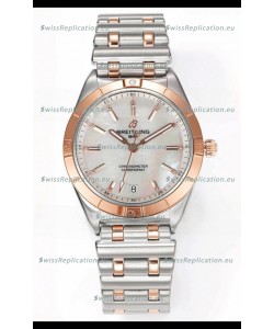 Breitling Chronomat 36MM 2 Tone Rose Gold Casing 1:1 Mirror Replica Watch Pearl Dial