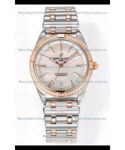 Breitling Chronomat 36MM 2 Tone Rose Gold Casing 1:1 Mirror Replica Watch Pearl Dial