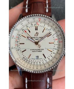 Breitling Navitimer 1 Automatic Swiss Replica Watch in White Dial - Brown Leather Strap