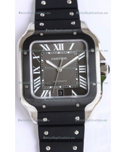 Santos De Cartier 1:1 Black DLC Bezel Swiss Replica Watch 40MM - Rubber Strap