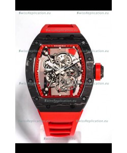 Richard Mille RM055 Black Carbon Casing 1:1 Mirror Replica Watch in Red Strap