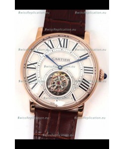 Rotonde De Cartier Flying Tourbillon Swiss Replica Watch in Rose Gold Casing