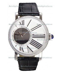 Rotonde De Cartier in Stainless Steel Casing - Leather Strap Swiss Quartz Replica Watch 
