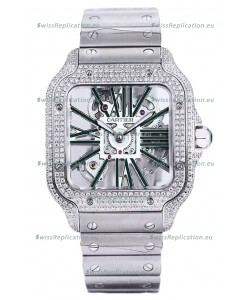 Santos De Cartier Watch in Skeleton Dial - Diamonds Bezel in Steel Casing Swiss Replica