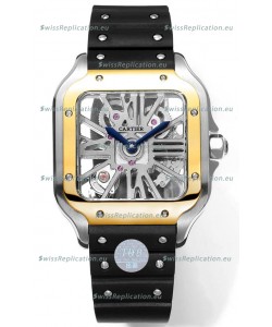 Santos De Cartier Watch in Skeleton Dial - Two Tone Bezel in Rubber Strap 