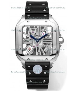 Santos De Cartier Watch in Skeleton Dial - Stainless Steel Casing & Bezel Black Rubber Strap