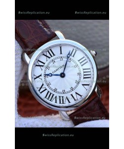 Ronde De Cartier Swiss Replica Watch - White dial in Leather Strap