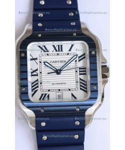 Santos De Cartier 1:1 Blue DLC Bezel Swiss Replica Watch 40MM - Rubber Strap