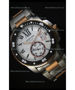 Calibre De Cartier Watch 42MM Black Dial Two Tone Case White Dial - 1:1 Mirror Replica Watch