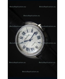 Cle De Cartier Watch 40MM Steel Case Diamonds Bezel - 1:1 Mirror Replica Watch
