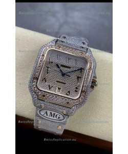 Cartier "Santos De Cartier" 904L Steel Diamonds Arabic Dial 1:1 Mirror Replica - 40MM - Genuine Diamonds