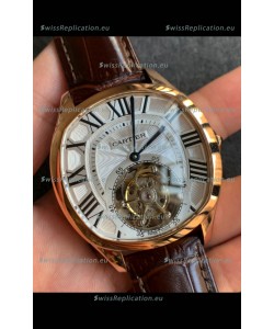 Drive De Cartier Yellow Gold Tourbillon Super clone Replica Watch in White Dial 