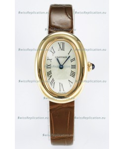 Cartier Baignoire Yellow Gold 1:1 Super Clone Swiss Replica Watch Brown Strap