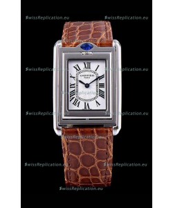 Cartier Tank Reversible Swiss Quartz Replica Watch in Steel Casing - Brown Strap